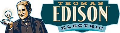 Thomas Edison Electric logo featuring a stylized portrait of Thomas Edison holding a glowing light bulb.